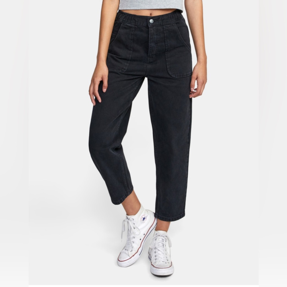 RVCA Scrunchie Black Denim Pants High Waisted Jeans Sz XS Skater Surf 90's Boho